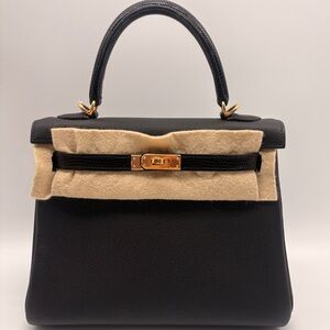 Hermès Black Shiny Niloticus Lizard & Epson Touch Kelly 25 GHW Z Stamp
